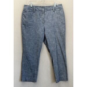 Lands End Women's Size 12 Blue Flat Front Mid-Rise Slim Leg Chambray‎ Crop Pants